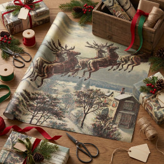 Vintage Christmas Eve Victorian Santa Claus Sleigh Wrapping Paper