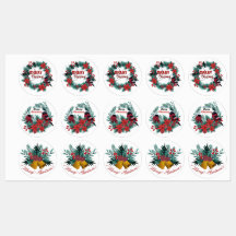 Vintage Christmas Evergreen Red Robin Poinsettia