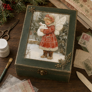 Vintage Christmas Fairy & Bunny in Cozy Red Coat Tissue Paper