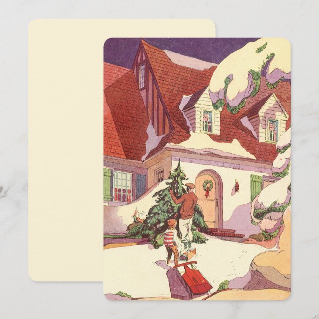 Vintage Christmas, Family House in Snow Invitation (Front/Back)