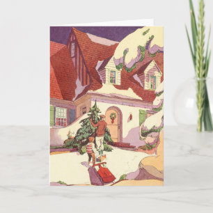Vintage Christmas, Family House in the Snow Holiday Card
