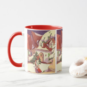 Vintage Christmas, Family House in the Snow Mug