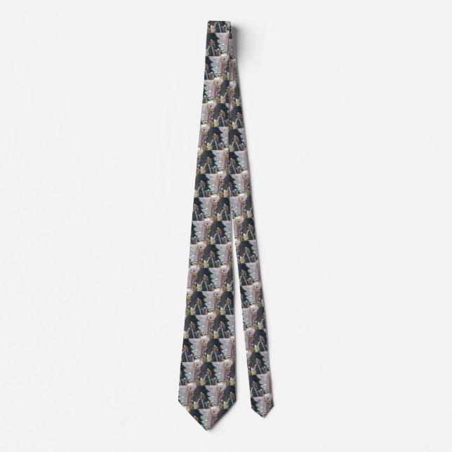 Vintage Christmas, Family Stringing Lights on Tree Tie (Front)