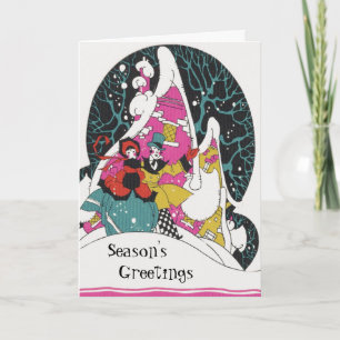 Vintage Christmas, Fancy Victorian Town People Holiday Card