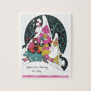 Vintage Christmas, Fancy Victorian Town People Jigsaw Puzzle