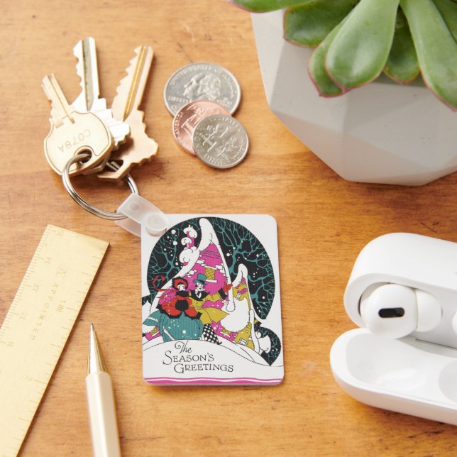 Vintage Christmas, Fancy Victorian Town People Keychain (Desk)