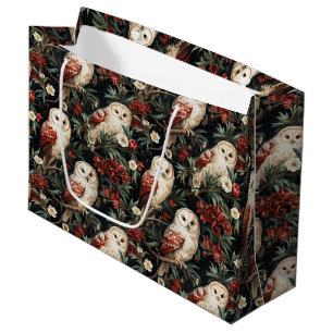 Vintage Christmas fantasy Floral Owl Pattern Large Gift Bag