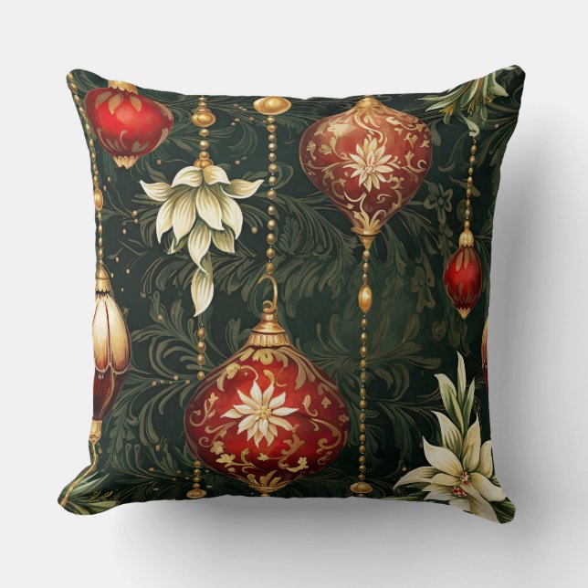 Vintage Christmas fantasy Floral Pattern Throw Pillow (Front)