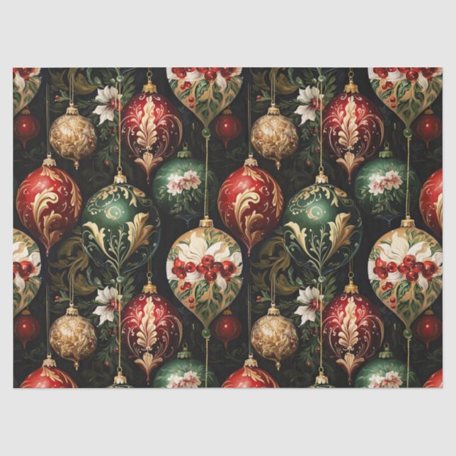 Vintage Christmas fantasy Floral Pattern Tissue Paper (Front)