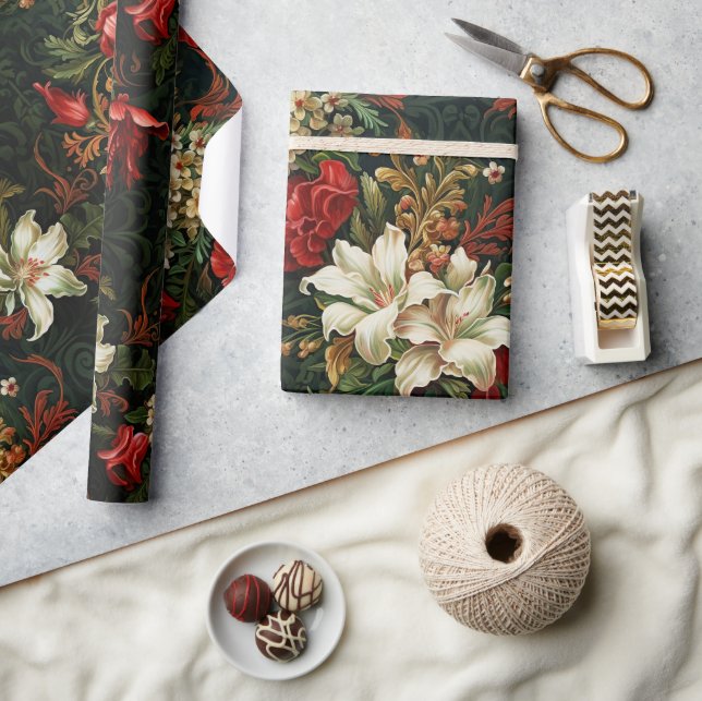 Vintage Christmas fantasy Floral Pattern Wrapping Paper (Crafts)