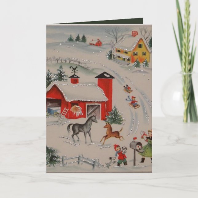 Vintage Christmas farm add message Holiday Card (Front)