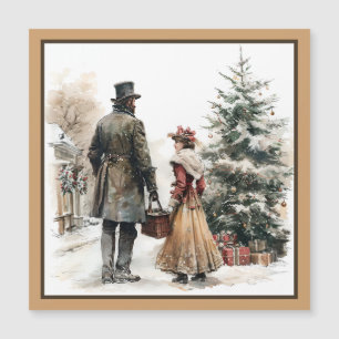 Vintage Christmas Father and Child Magnetic Card