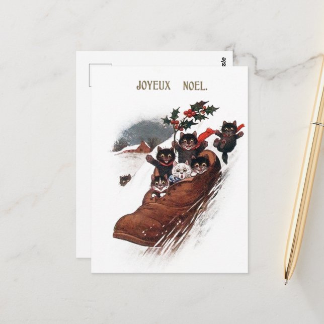 vintage Christmas festive cats Holiday Postcard (Front/Back In Situ)