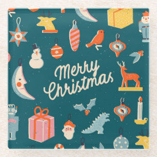 Vintage Christmas: Festive Illustration. Glass Coaster