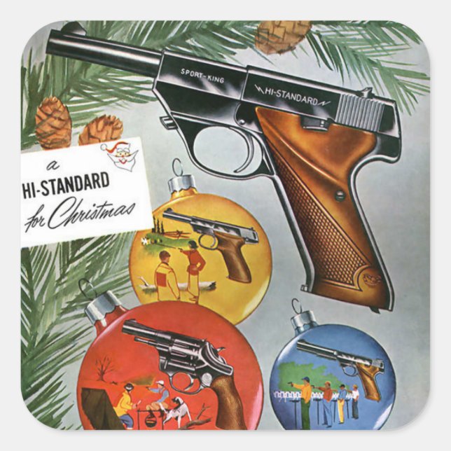 Vintage Christmas Firearm 2nd Amendment Square Sticker (Front)