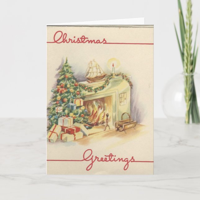 Vintage Christmas Fireplace Card (Front)