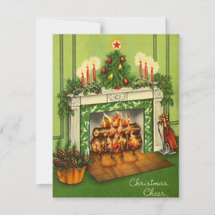 Vintage Christmas Fireplace Holiday Card