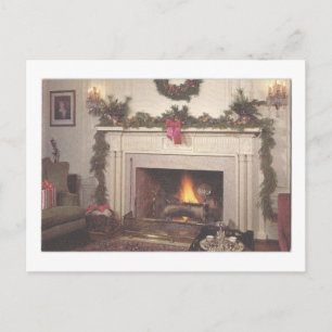 Vintage Christmas Fireplace Holiday Postcard