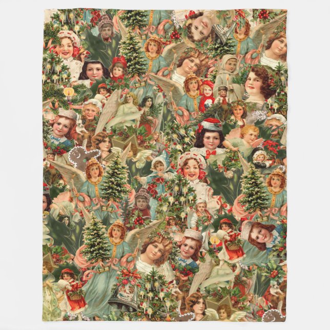 Vintage christmas Fleece Blanket (Front)
