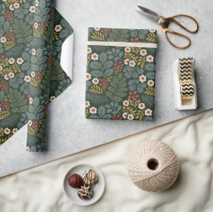 Vintage Christmas Floral Dark Green Wrapping Paper
