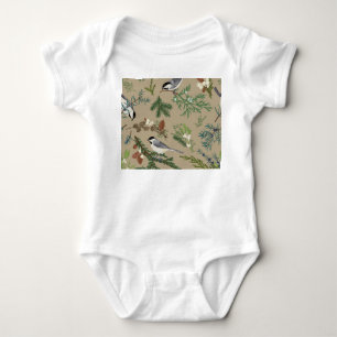 Vintage Christmas: Floral Juniper Mistletoe. Baby Bodysuit