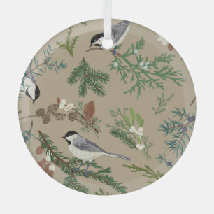 Vintage Christmas: Floral Juniper Mistletoe. Glass Ornament