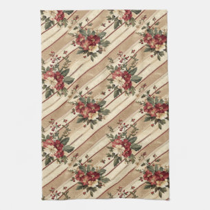 Vintage Christmas Floral Striped (2) Kitchen Towel