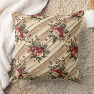 Vintage Christmas Floral Striped (2) Throw Pillow