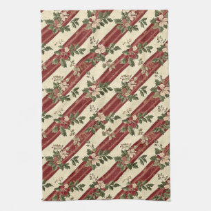 Vintage Christmas Floral Striped (5) Kitchen Towel