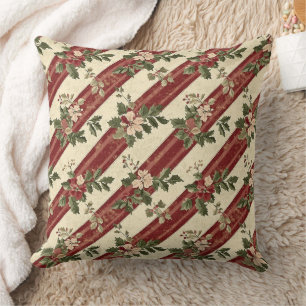 Vintage Christmas Floral Striped (5) Throw Pillow