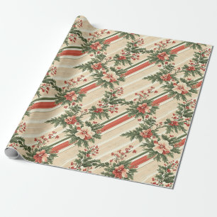 Vintage Christmas Floral Striped (9) Wrapping Paper