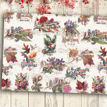 Vintage Christmas Floral w/Music and Ornate Text Tissue Paper<br><div class="desc">Gorgeous profusion of brightly colourful sprays of rustic vintage mixed Christmas floral bouquets and Fall foliage with musical notation and intricately-illuminated Merry Christmas and Happy New Year greetings in ornate decorative text on ecru background. Pattern is seamless and can be scaled up or down.</div>