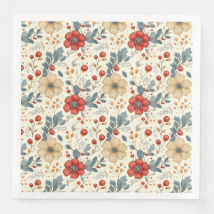 Vintage Christmas Floral with Holly & Red Berries  Napkin