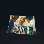 Vintage Christmas, Football Referee Coin Toss Holiday Card<br><div class="desc">Easy to customize Christmas card, just add your names! Or change the "Happy Holidays" to "Merry Christmas", "Seasons Greetings" or your holiday message of choice. Vintage illustration football sports image with two football players and the referee holding the ball about to toss a coin to see who starts the football...</div>
