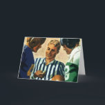 Vintage Christmas, Football Referee Coin Toss Holiday Card<br><div class="desc">Easy to customize Christmas card, just add your names! Or change the "Happy Holidays" to "Merry Christmas", "Seasons Greetings" or your holiday message of choice. Vintage illustration football sports image with two football players and the referee holding the ball about to toss a coin to see who starts the football...</div>