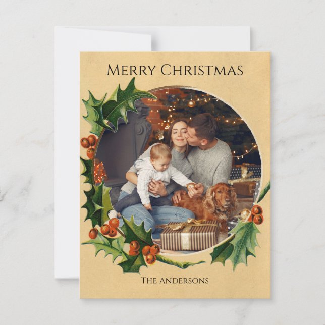 Vintage Christmas frame family photo card (Front)