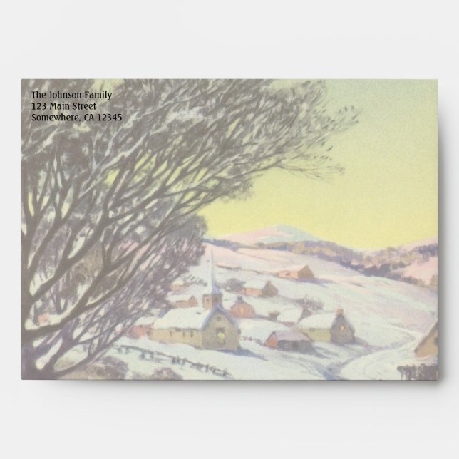 Vintage Christmas,  Frozen Lake with Ice Skaters Envelopes (Front)