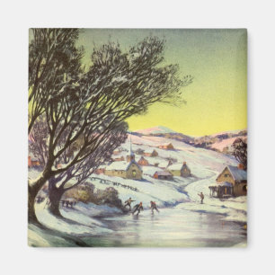 Vintage Christmas, Frozen Lake with Ice Skaters Magnet