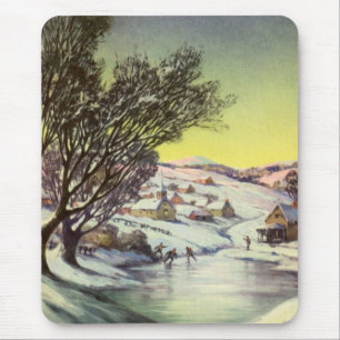 Vintage Christmas,  Frozen Lake with Ice Skaters Mouse Pad