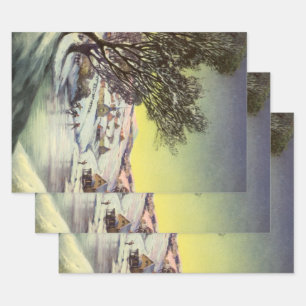 Vintage Christmas,  Frozen Lake with Ice Skaters Wrapping Paper Sheet