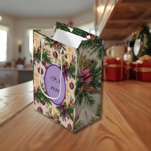 Vintage Christmas Gift Bag - Monogram & Year 2026