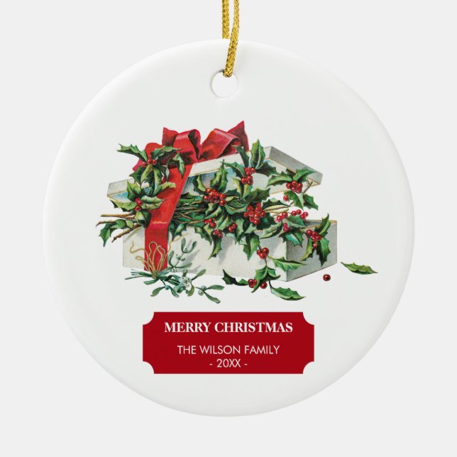 Vintage Christmas Gift Holiday  Ceramic Ornament (Front)