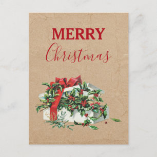 Vintage Christmas Gift Holiday Holly Berries Kraft Postcard