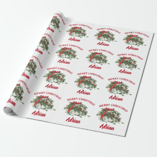 Vintage Christmas Gift Holly Berries Custom Name Wrapping Paper