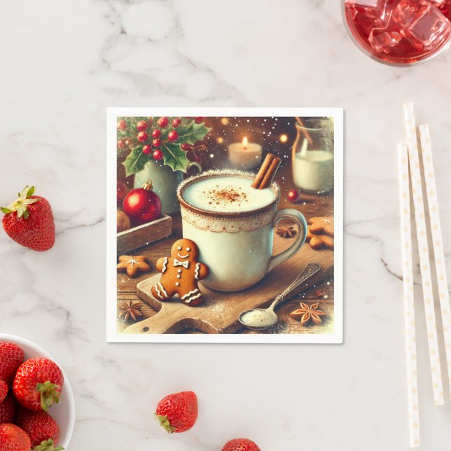 Vintage Christmas Gingerbread Hot Milk Decoupage Napkin (Insitu)