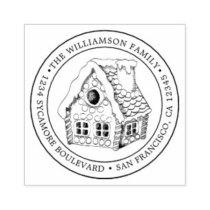 Vintage Christmas Gingerbread House Return Address Rubber Stamp