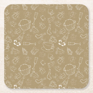 vintage christmas Gingerbread Man and santa Square Paper Coaster