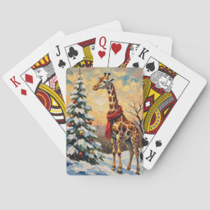 Vintage Christmas Giraffe in Snowy Savanna Playing Cards