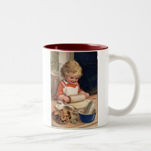 Vintage Christmas - Girl Baking Cookies Two-Tone Coffee Mug