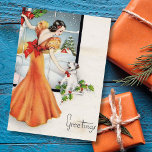 Vintage Christmas Girl By Window With Dog Holiday Card<br><div class="desc">Vintage Christmas Girl By A Window With Her Dog.</div>